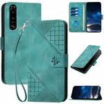 For Sony Xperia 5 III YX0080 Grid Butterfly Embossed Pattern Flip Leather Phone Case with Lanyard(Light Blue)