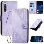 For Sony Xperia 10 V 2023 YX0080 Grid Butterfly Embossed Pattern Flip Leather Phone Case with Lanyard(Light Purple)