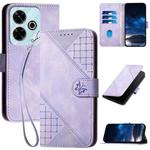 For Redmi 13 YX0080 Grid Butterfly Embossed Pattern Flip Leather Phone Case with Lanyard(Light Purple)