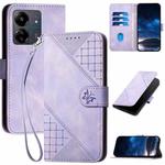 For Redmi 13C YX0080 Grid Butterfly Embossed Pattern Flip Leather Phone Case with Lanyard(Light Purple)