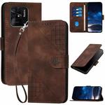 For Redmi 10C YX0080 Grid Butterfly Embossed Pattern Flip Leather Phone Case with Lanyard(Coffee)