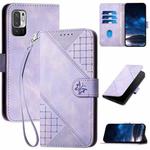 For Redmi 10 YX0080 Grid Butterfly Embossed Pattern Flip Leather Phone Case with Lanyard(Light Purple)