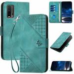 For Redmi 9T YX0080 Grid Butterfly Embossed Pattern Flip Leather Phone Case with Lanyard(Light Blue)