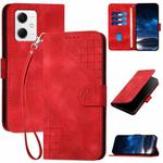 For Redmi Note 12 5G YX0080 Grid Butterfly Embossed Pattern Flip Leather Phone Case with Lanyard(Red)