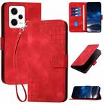 For Redmi Note 12 Pro YX0080 Grid Butterfly Embossed Pattern Flip Leather Phone Case with Lanyard(Red)