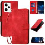 For Redmi Note 12 Pro+ YX0080 Grid Butterfly Embossed Pattern Flip Leather Phone Case with Lanyard(Red)