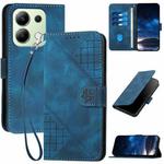 For Redmi Note 13 4G YX0080 Grid Butterfly Embossed Pattern Flip Leather Phone Case with Lanyard(Dark Blue)