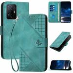 For Xiaomi Mi 11T YX0080 Grid Butterfly Embossed Pattern Flip Leather Phone Case with Lanyard(Light Blue)