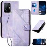 For Xiaomi Mi 11T YX0080 Grid Butterfly Embossed Pattern Flip Leather Phone Case with Lanyard(Light Purple)