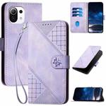 For Xiaomi Mi 11 Lite YX0080 Grid Butterfly Embossed Pattern Flip Leather Phone Case with Lanyard(Light Purple)