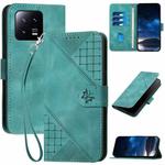 For Xiaomi 13 YX0080 Grid Butterfly Embossed Pattern Flip Leather Phone Case with Lanyard(Light Blue)