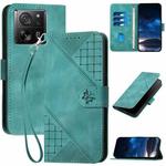 For Xiaomi 13T YX0080 Grid Butterfly Embossed Pattern Flip Leather Phone Case with Lanyard(Light Blue)