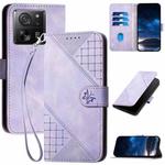 For Xiaomi 13T YX0080 Grid Butterfly Embossed Pattern Flip Leather Phone Case with Lanyard(Light Purple)