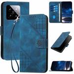 For Xiaomi 14 YX0080 Grid Butterfly Embossed Pattern Flip Leather Phone Case with Lanyard(Dark Blue)