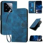 For Xiaomi 14 Pro YX0080 Grid Butterfly Embossed Pattern Flip Leather Phone Case with Lanyard(Dark Blue)