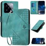 For Xiaomi 14 Pro YX0080 Grid Butterfly Embossed Pattern Leather Phone Case with Lanyard(Light Blue)