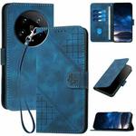 For Xiaomi 14 Ultra YX0080 Grid Butterfly Embossed Pattern Flip Leather Phone Case with Lanyard(Dark Blue)