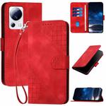 For Xiaomi Civi 2 YX0080 Grid Butterfly Embossed Pattern Flip Leather Phone Case with Lanyard(Red)