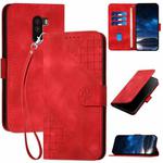 For Xiaomi Pocophone F1 YX0080 Grid Butterfly Embossed Pattern Flip Leather Phone Case with Lanyard(Red)