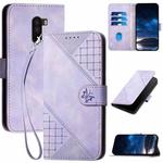 For Xiaomi Pocophone F1 YX0080 Grid Butterfly Embossed Pattern Flip Leather Phone Case with Lanyard(Light Purple)