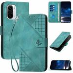 For Xiaomi Poco F3 YX0080 Grid Butterfly Embossed Pattern Flip Leather Phone Case with Lanyard(Light Blue)