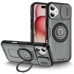 For iPhone 16 Plus Sliding Camshield TPU Hybrid PC Magnetic Holder Phone Case(Grey)