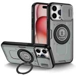 For iPhone 15 Pro Max Sliding Camshield TPU Hybrid PC Magnetic Holder Phone Case(Grey)