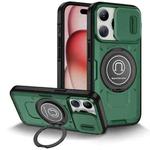 For iPhone 15 Pro Sliding Camshield TPU Hybrid PC Magnetic Holder Phone Case(Dark Green)