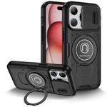 For iPhone 15 Pro Sliding Camshield TPU Hybrid PC Magnetic Holder Phone Case(Black)