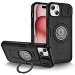 For iPhone 15 Plus Sliding Camshield TPU Hybrid PC Magnetic Holder Phone Case(Black)