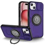 For iPhone 15 Plus Sliding Camshield TPU Hybrid PC Magnetic Holder Phone Case(Purple)