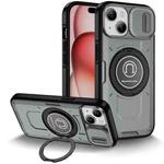 For iPhone 15 Sliding Camshield TPU Hybrid PC Magnetic Holder Phone Case(Grey)