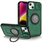 For iPhone 14 Plus Sliding Camshield TPU Hybrid PC Magnetic Holder Phone Case(Dark Green)