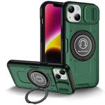 For iPhone 14 Sliding Camshield TPU Hybrid PC Magnetic Holder Phone Case(Dark Green)