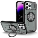 For iPhone 14 Pro Max Sliding Camshield TPU Hybrid PC Magnetic Holder Phone Case(Grey)