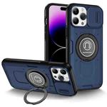 For iPhone 14 Pro Max Sliding Camshield TPU Hybrid PC Magnetic Holder Phone Case(Dark Blue)