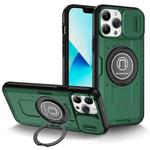 For iPhone 13 Pro Max Sliding Camshield TPU Hybrid PC Magnetic Holder Phone Case(Dark Green)