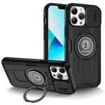 For iPhone 13 Pro Max Sliding Camshield TPU Hybrid PC Magnetic Holder Phone Case(Black)