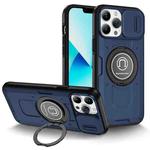 For iPhone 13 Pro Max Sliding Camshield TPU Hybrid PC Magnetic Holder Phone Case(Dark Blue)