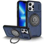 For iPhone 13 Pro Sliding Camshield TPU Hybrid PC Magnetic Holder Phone Case(Dark Blue)