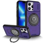 For iPhone 13 Pro Sliding Camshield TPU Hybrid PC Magnetic Holder Phone Case(Purple)