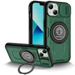 For iPhone 13 Sliding Camshield TPU Hybrid PC Magnetic Holder Phone Case(Dark Green)