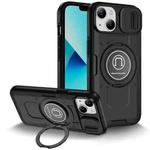 For iPhone 13 Sliding Camshield TPU Hybrid PC Magnetic Holder Phone Case(Black)