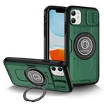 For iPhone 11 Sliding Camshield TPU Hybrid PC Magnetic Holder Phone Case(Dark Green)