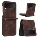 For Samsung Galaxy Z Flip4 YX0080 Grid Butterfly Embossed Pattern Flip Leather Phone Case with Lanyard(Coffee)