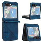 For Samsung Galaxy Z Flip5 YX0080 Grid Butterfly Embossed Pattern Flip Leather Phone Case with Lanyard(Dark Blue)