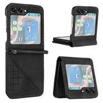 For Samsung Galaxy Z Flip5 YX0080 Grid Butterfly Embossed Pattern Flip Leather Phone Case with Lanyard(Black)