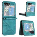 For Samsung Galaxy Z Flip5 YX0080 Grid Butterfly Embossed Pattern Flip Leather Phone Case with Lanyard(Light Blue)