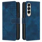 For Samsung Galaxy Z Fold4 YX0080 Grid Butterfly Embossed Pattern Flip Leather Phone Case with Lanyard(Dark Blue)