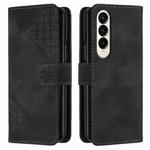 For Samsung Galaxy Z Fold4 YX0080 Grid Butterfly Embossed Pattern Flip Leather Phone Case with Lanyard(Black)